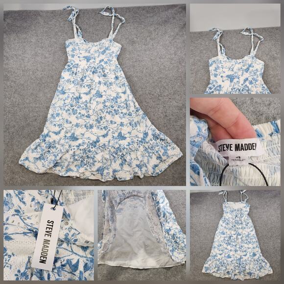 Steve Madden Dress Womens 4 Blue White BBD Sophia-Rose Floral Eyelet Sundress - Picture 1 of 15